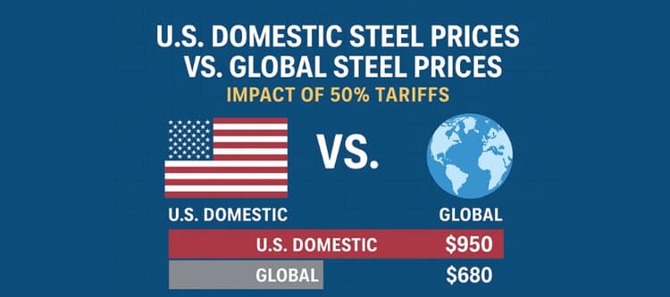 Comparing U.S. Domestic Steel Prices vs. Global Markets | Impact of 50% Tariffs Comparing U.S. Domestic Steel Prices vs. Global Markets | Impact of 50% Tariffs